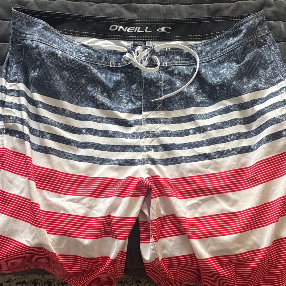 O'Neill Navy and Red Striped Board Shorts